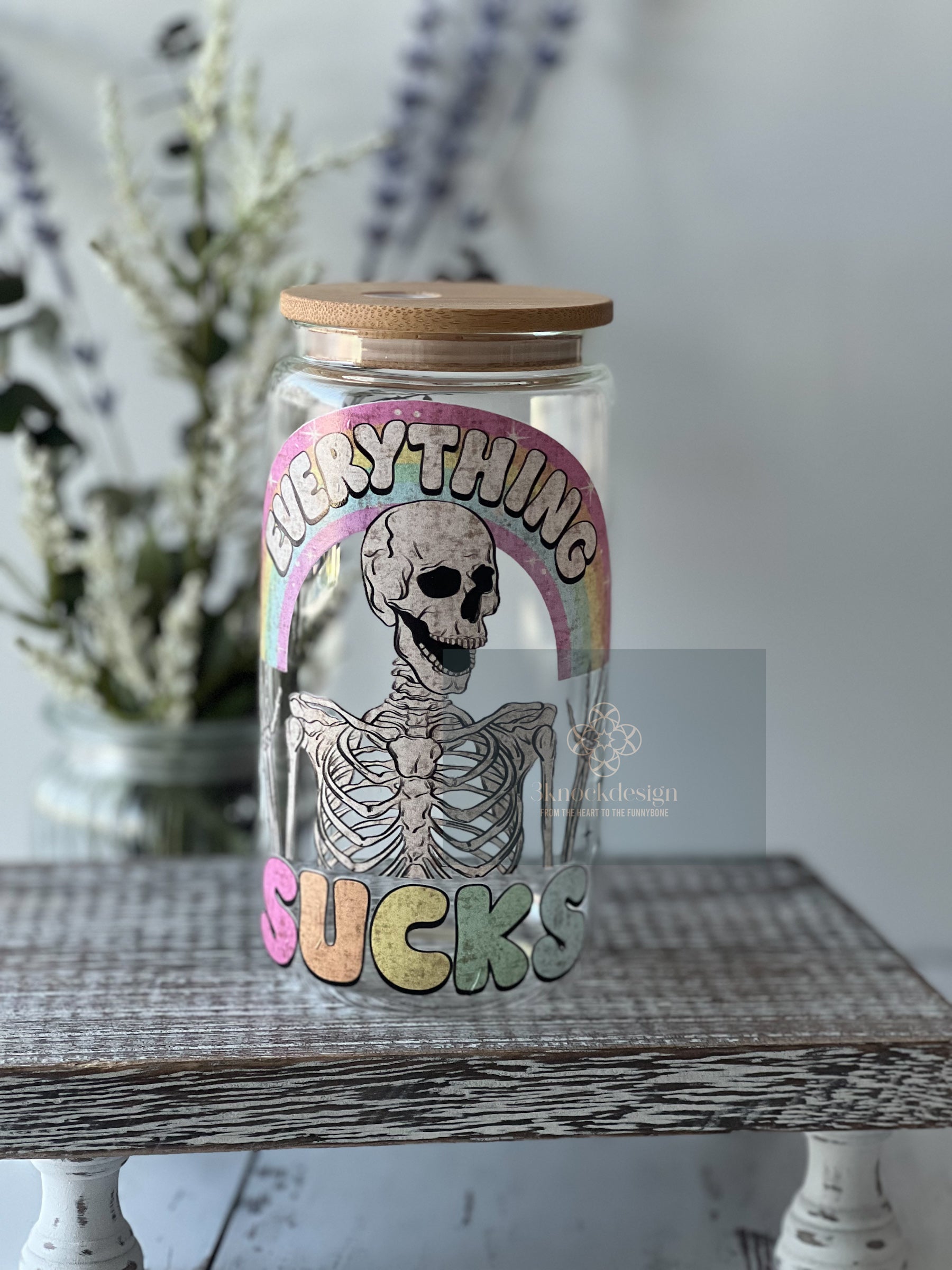 Retro Pastel Rainbow Skeleton Libby Can