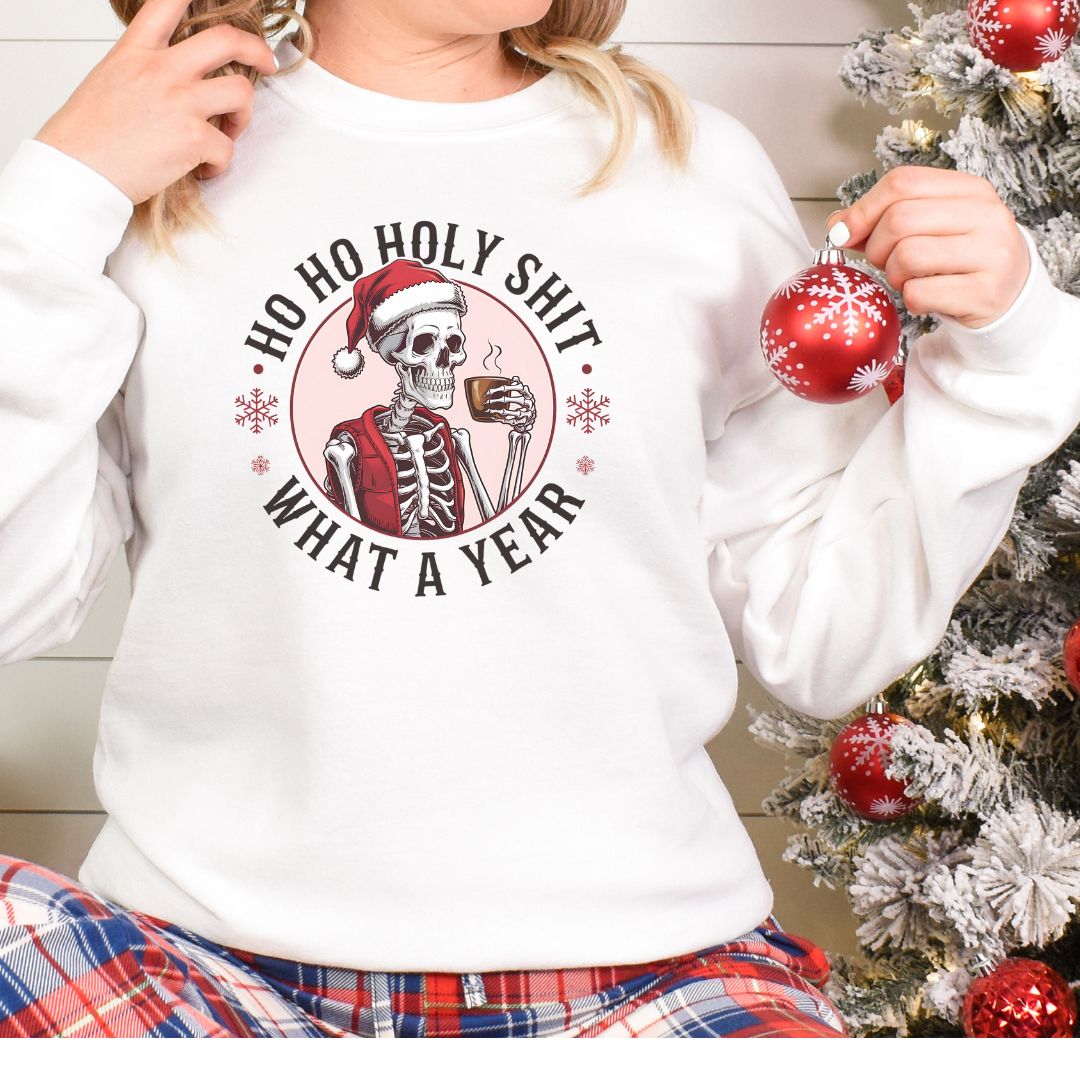 Holy Shit What a Year Skeleton Christmas Sweatshirt