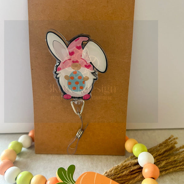 Easter Bunny Gnome Badge Reel, Bunny Gnome Badge Reel, Gnome Badge