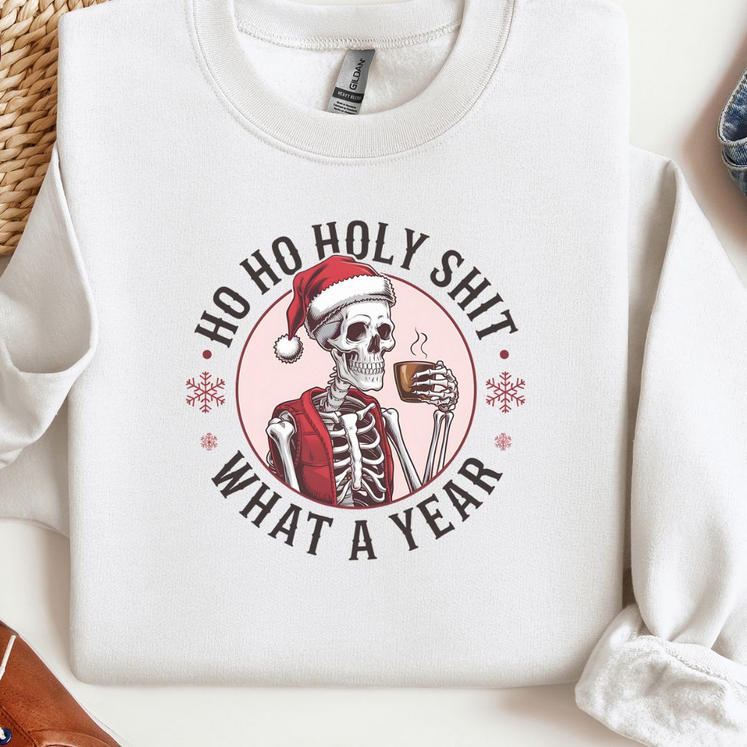 Holy Shit What a Year Skeleton Christmas Sweatshirt