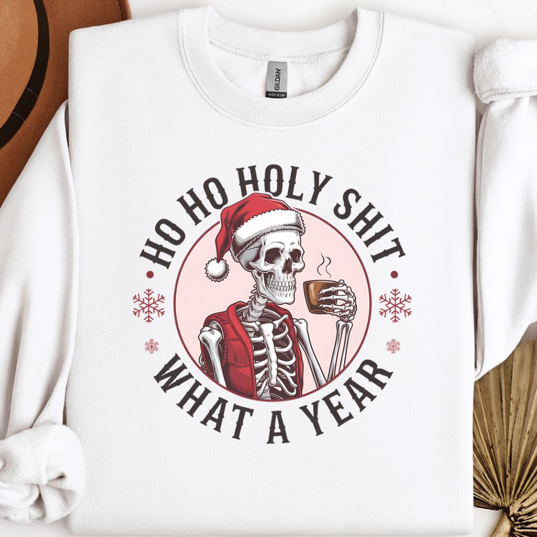 Holy Shit What a Year Skeleton Christmas Sweatshirt