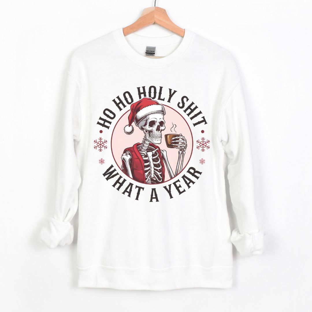 Holy Shit What a Year Skeleton Christmas Sweatshirt