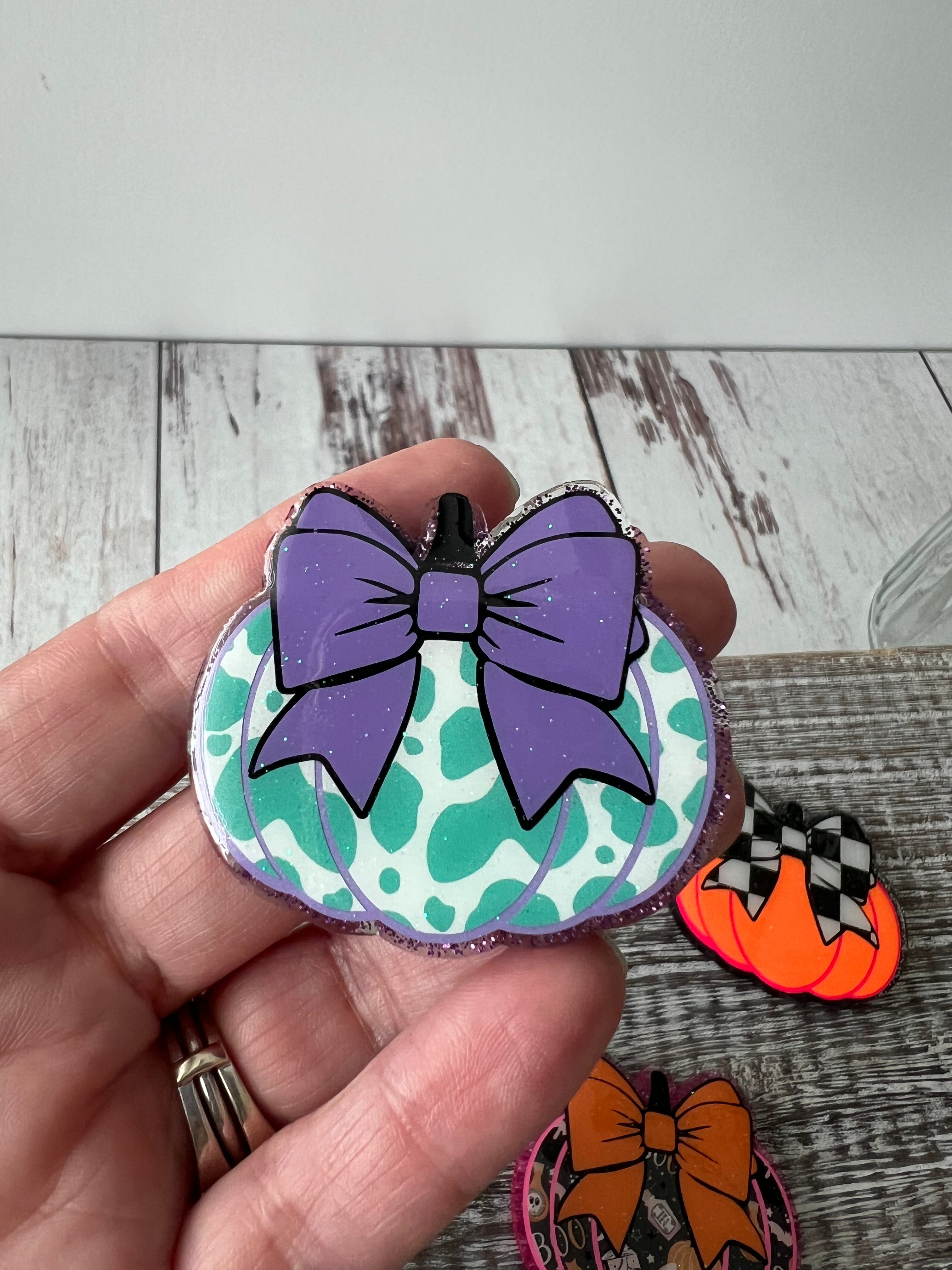 Puffy Boho Pumpkin with Bow Name Badge Reel