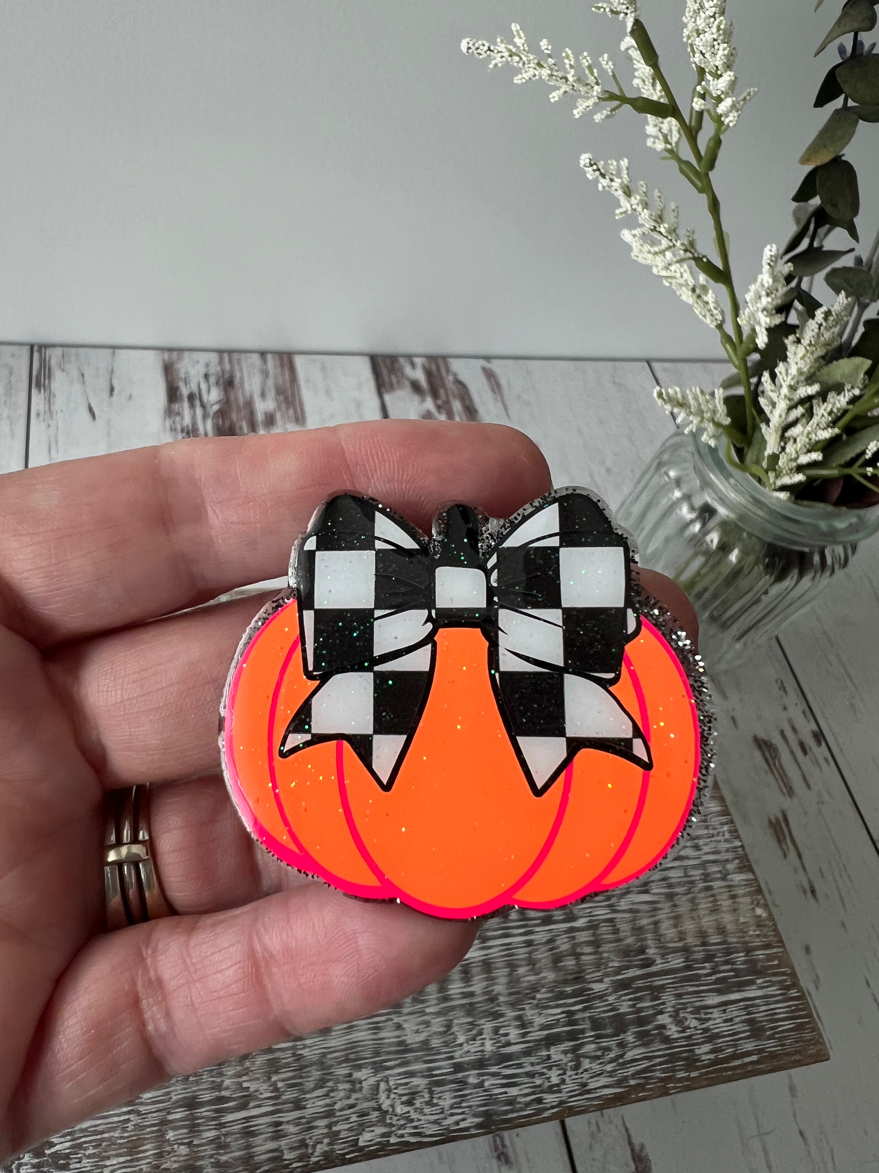 Puffy Boho Pumpkin with Bow Name Badge Reel