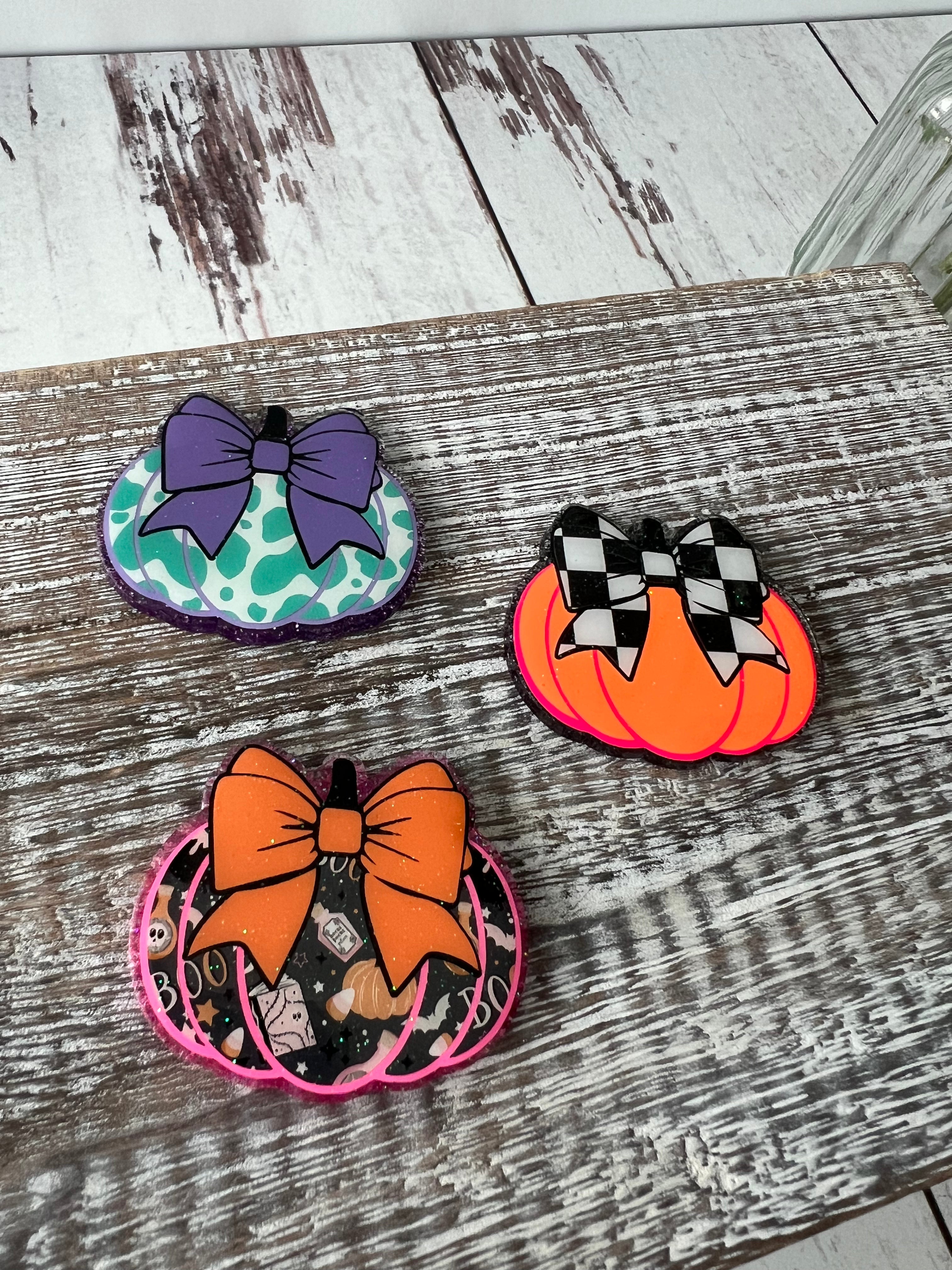 Puffy Boho Pumpkin with Bow Name Badge Reel